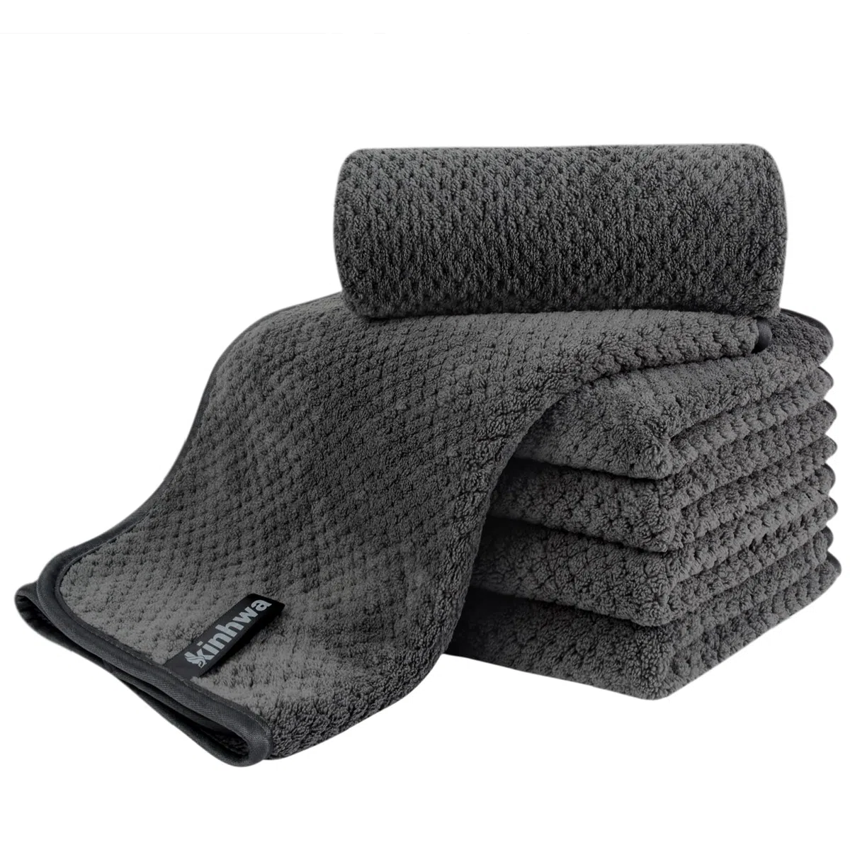 KinHwa Lote de 6 Toallas pequeñas de Microfibra Suaves y absorbentes para el baño, SPA, Piscina, Deporte, Viajes, 30 x 50 cm, Gris Oscuro