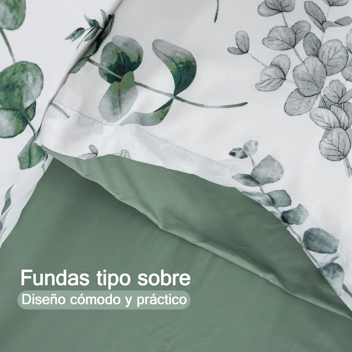 Etrexonline Juego de Funda Nórdica 3 Piezas para Cama 90 - Funda Edredón 150x220 cm, Sábana Bajera 90x200+30 cm, Funda de Almohada 50x90 cm - Microfibra Suave y Transpirable - Eucalipto