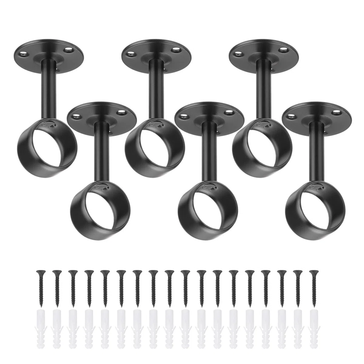 QUARKZMAN 6 Pcs Soportes para Barra de Cortina 5/7" (19mm) de Acero Inoxidable Soporte de Montaje de Cortina en el Techo Soporte de Extremo de Barra de Armario Soporte, Negro