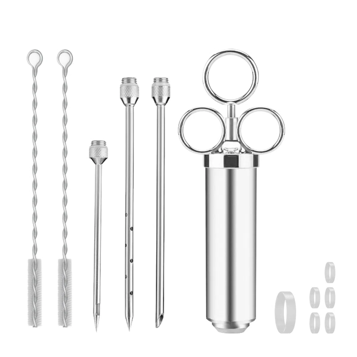 Jeringuilla Cocina 60ml, Jeringa de Cocina de Acero Inoxidable, 3 Agujas y 2 Cepillos de Limpieza, Inyector Salsas, Fácil de Cargar Salsa, para Cocinar en Casa y Hacer Barbacoas