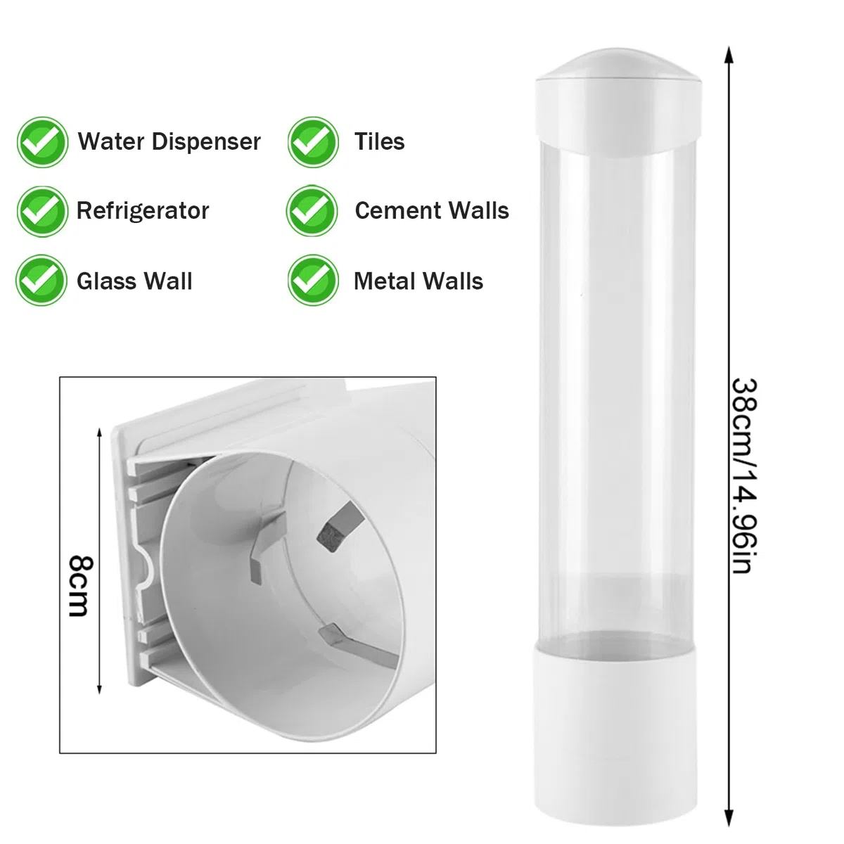 Dispensador de Taza de Papel, portavasos de plástico montado en la Pared Dispensador de Vasos de baño o Vasos de Papel Dispensador de Vasos de Hospital para Oficina en el hogar Montaje en Pared