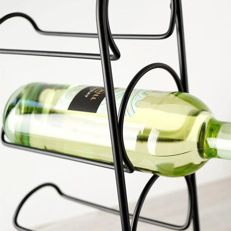 Vilde Botellero de metal para 4 botellas, color negro, 21 x 12 x 43 cm