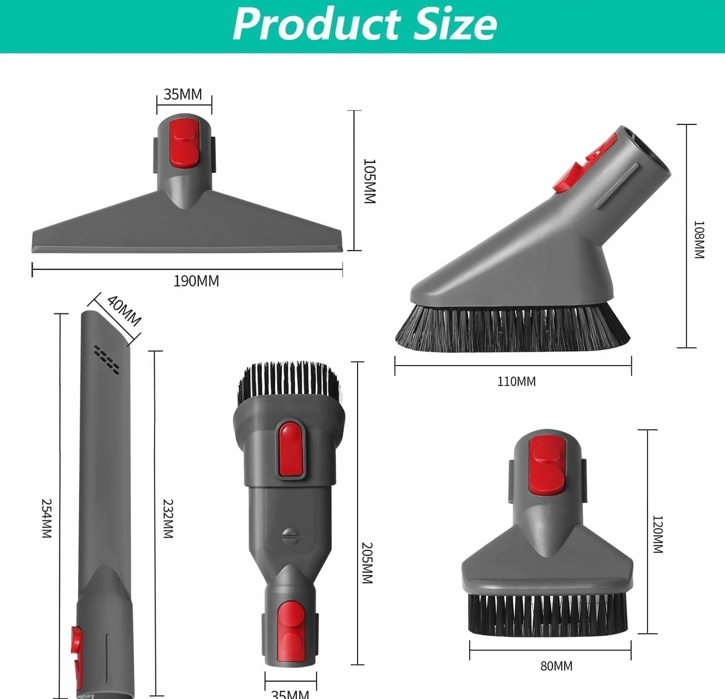 Conjunto de 6 piezas de Accesorios Aspiradora para Dyson Gen5 V7 V8 V10 V11 V12 V15 SV10 SV11, Repuestos Recambios para Dyson, que Incluye 3 Cepillos y 2 Boquillas y 1 Manguera de Extensión Flexible
