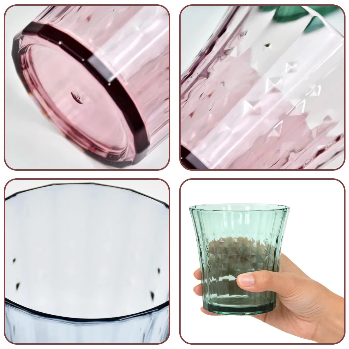 12 PCS Vasos de Plástico Duro Reutilizables 320 ml, Vasos Agua de Colores, Vaso Plástico para Agua Bebida Jugo Whisky y Cerveza, Copa Irrompible para Fiestas, Oficina, Casa y Camping