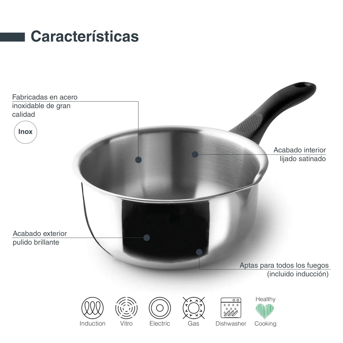Lacor - 31320 - Cazo Recto Vertidor Garinox, Acero Inoxidable, Pico Vertidor, Mango Ergonómico de Baquelita, 2.5 Litros, Apto para Inducción, No apto para Horno, Apto para Lavavajillas, Ø20cm