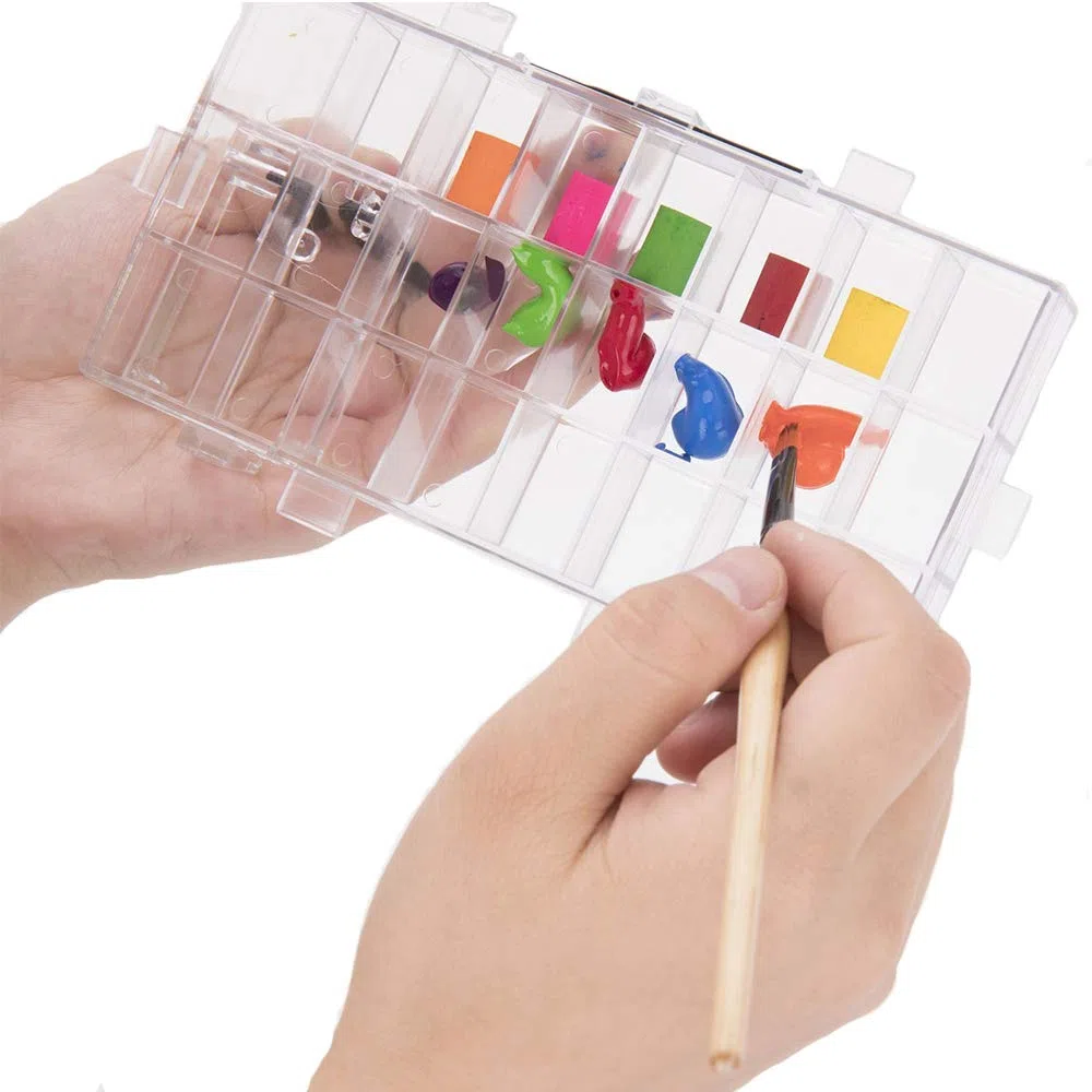 Caja de Paleta, Paleta Acuarela, Caja Paleta de Acuarela, Caja Paleta Pintura Hermética, Plástico ABS Plegable Hermética Paleta Acuarela 24 Rejillas para Acuarela, Gouache, Pintura Al Óleo