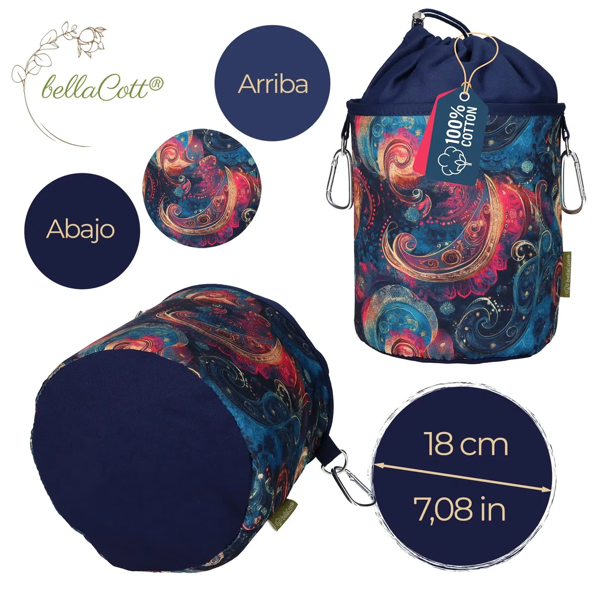 trendfinding Bolsa portátil para pinzas de la ropa, 18 x 31 cm, 100% algodón, con cordón y mosquetones, bolsa de almacenamiento para el hogar, jardín y camping