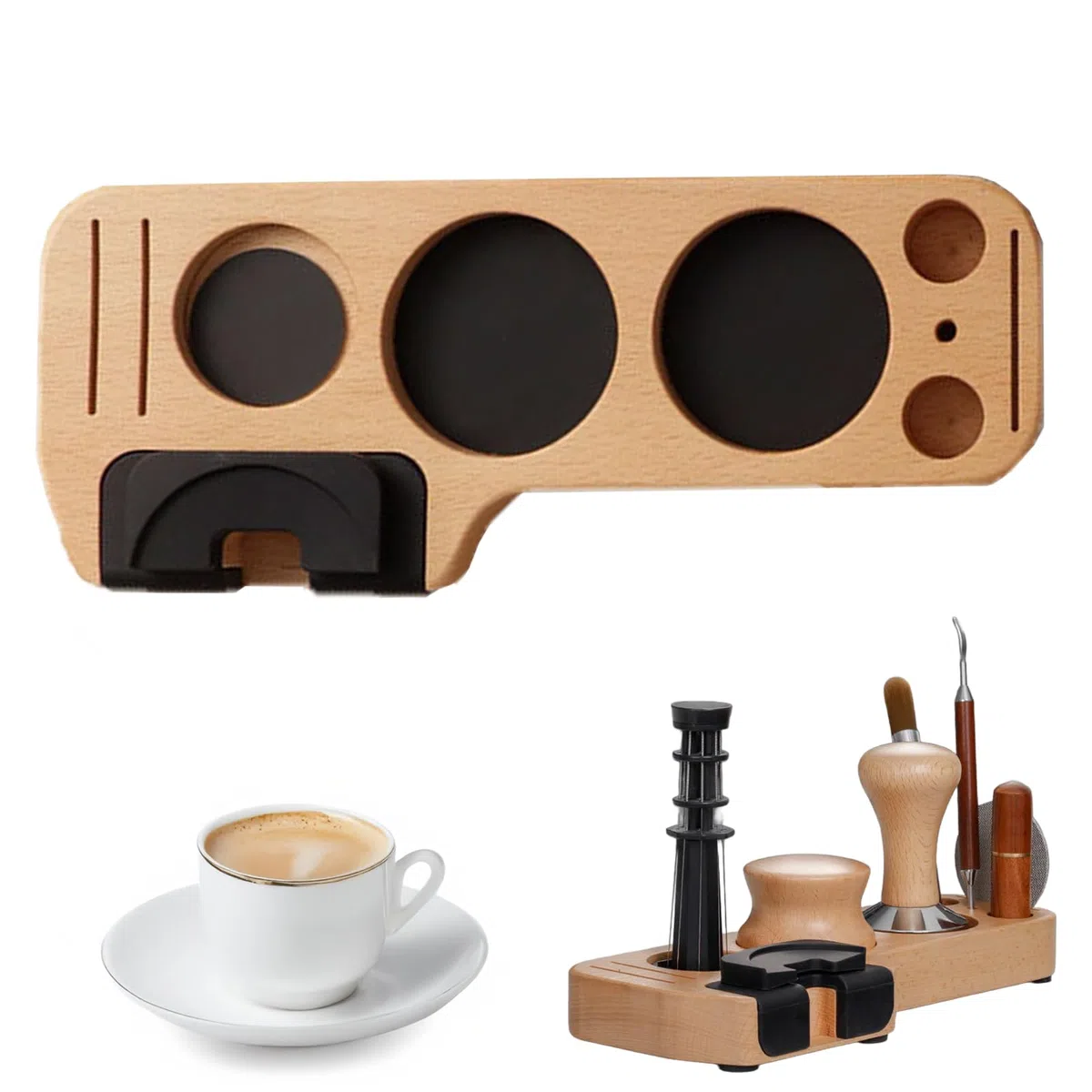 Coffee Tamper Station de madera, 3 variantes: Sapele, haya, nogal (haya)