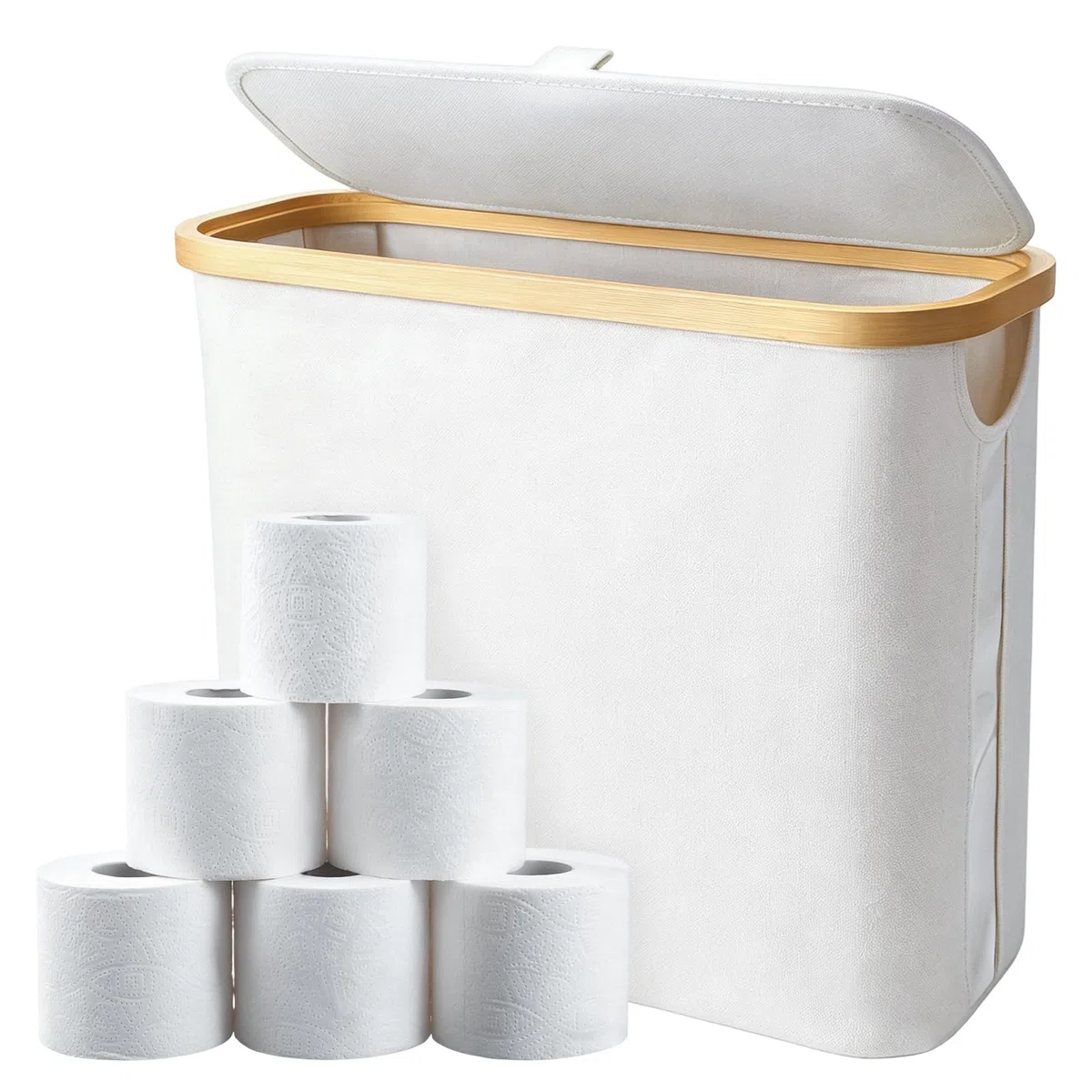 23L Cesta de Almacenamiento de Papel higiénico con Tapa para 12 Rollos Beige Organizador Papel Higienico Impermeable e Plegable Organizador Baño