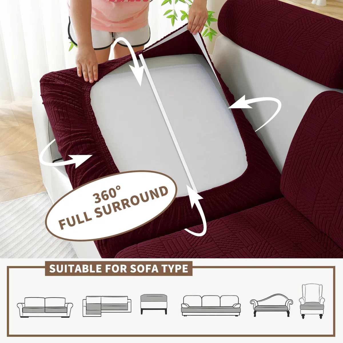 Ystyle Funda Asiento Sofa Ajustable, Alta Extensible Funda Sofa Cojin Separado, Antideslizante, Universal, Lavable, Protector de Muebles para Perros y Mascotas (Chaise Longue, Burdeos Rojo)