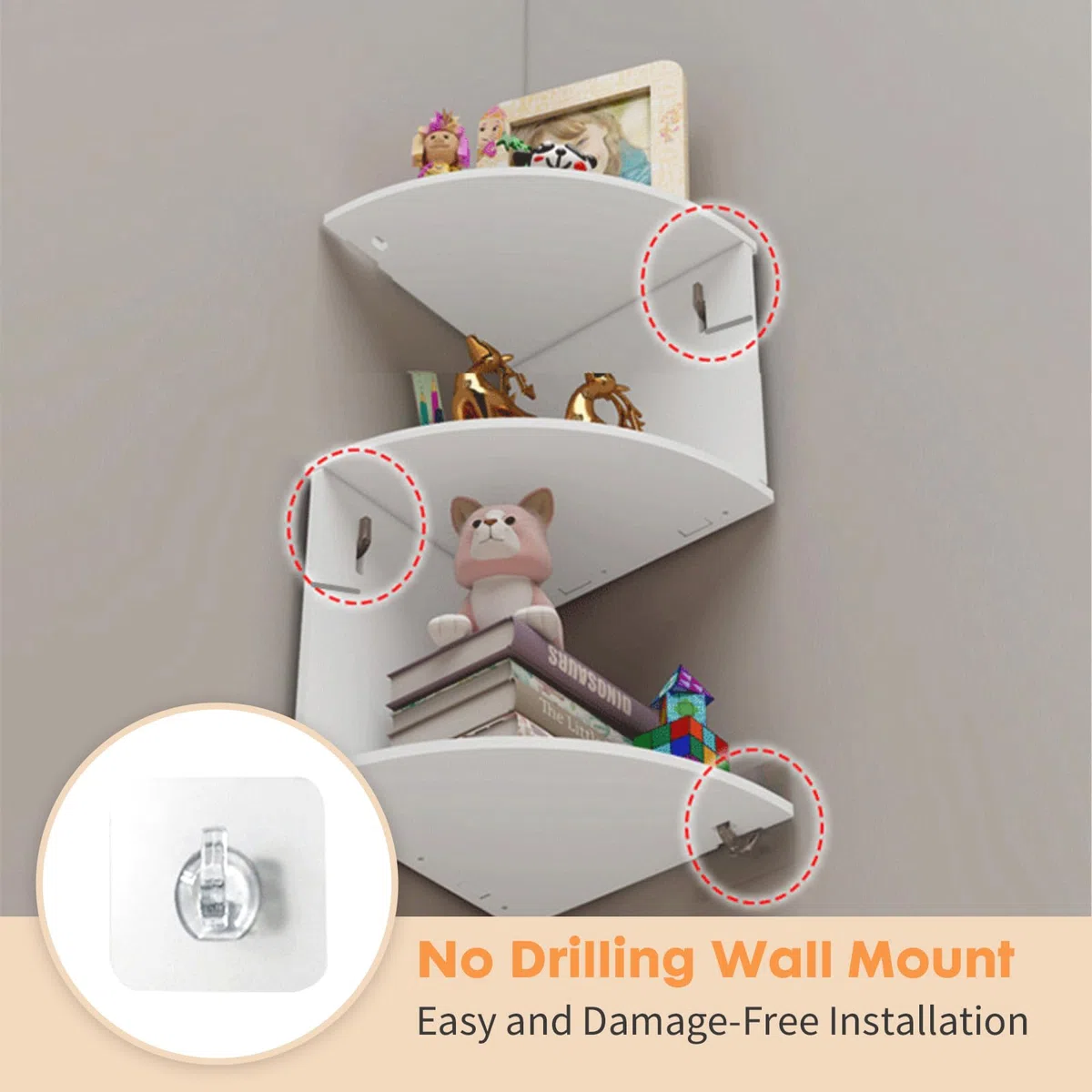 powerking Estante esquinero de montaje en pared, estantería esquinera blanca de 7 niveles, estantes flotantes, organizador de almacenamiento para sala de estar, dormitorio, baño, hogar, oficina