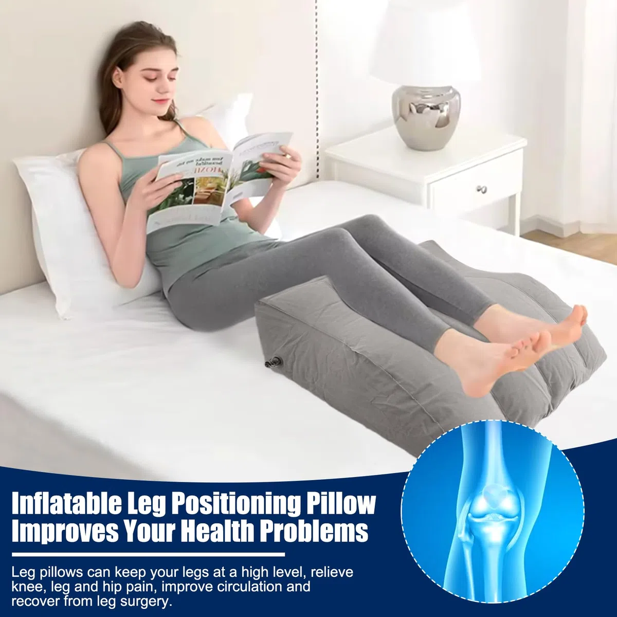 65x 50 X 25 cm Almohada de Cuña Inflable Portabilidad Cojín Reposapiernas Confort Elevar Piernas Cansadas Almohada de Soporte de Cuña para Piernas, Mejora la Circulación Sanguínea y Mejorar el Sueño