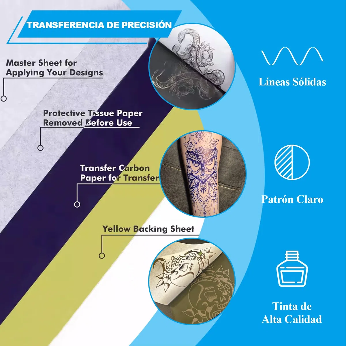 EMALLA 100 Hojas Stencil Tattoo Transfer Papel Transfer Tattoo A4 Papel Hectografico para Artistas y Principiantes