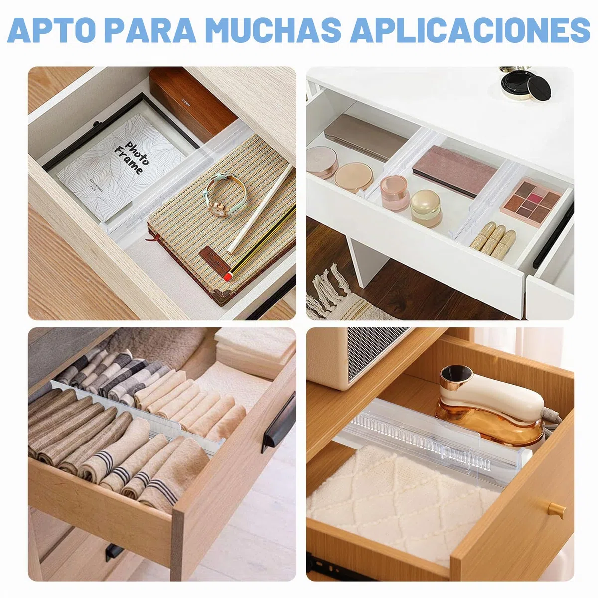 Separadores de Cajones Ajustables, Juego de 4 Divisores de Organizador Cajones Transparente Cajones Extensibles de Plástico para Tocador Armario Cocina Dormitorio Tamaño 28,8-50cm