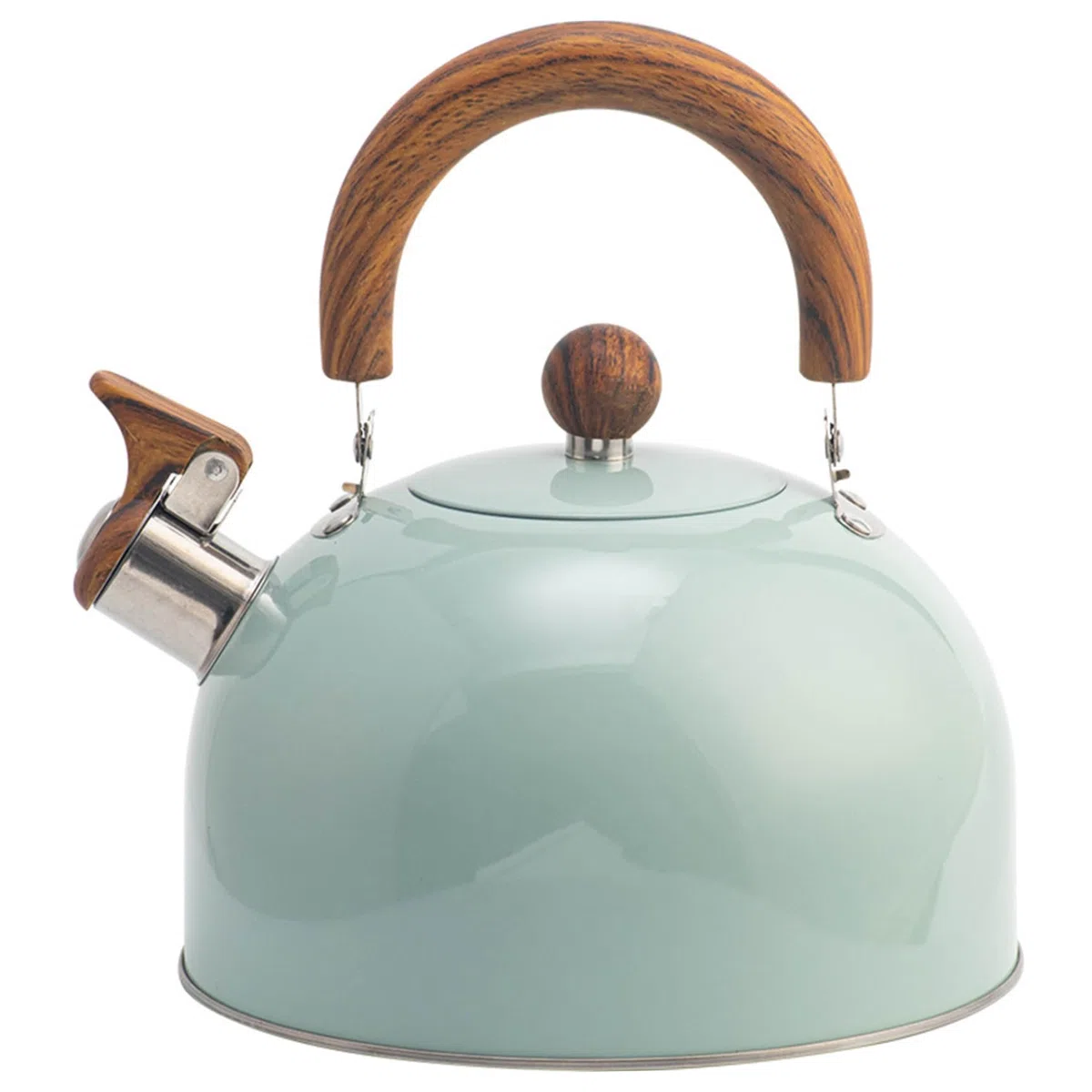 Tetera|Tetera con silbido Mango de Madera Pulida de Acero Inoxidable de Grado alimenticio de 3 litros Olla sin Olor para Cocina de inducción, Verde Claro