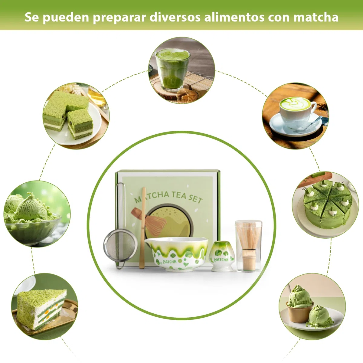 Juego de 5 piezas de matcha, elegante juego de té Macha verde, juego de escoba matcha para los amantes del matcha, accesorios de matcha con soporte para escoba, filtro colador y cuenco
