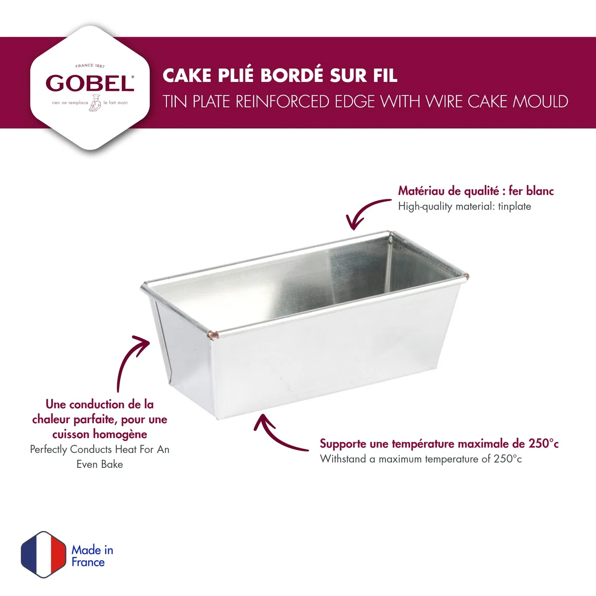 GOBEL - Molde plegado para tartas con borde de alambre - Hojalata - Material reciclable - 18 x 8 x 6,5 cm