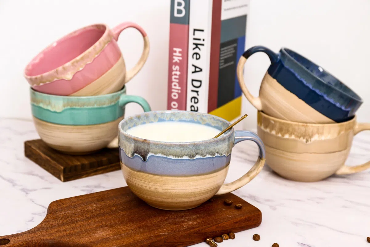 Tazas grandes de cerámica de 700 ml, tazones para cereales con asas, tazones para sopa, ensaladera, tazones para ramen, café, cereales, sopa, aperitivos, ensalada, helado (Verde)