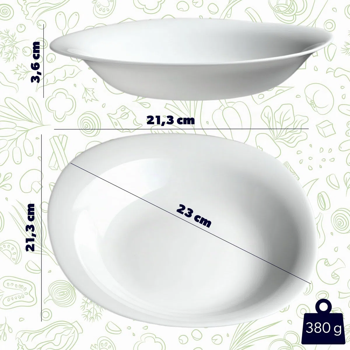KADAX Plato sopero, cuenco de sopa de vidrio templado, plato de pasta apto para lavavajillas, cuenco de ensalada blanco, plato hondo para sopas, pasta, ensalada (blanco, 23 cm, 3 unidades)