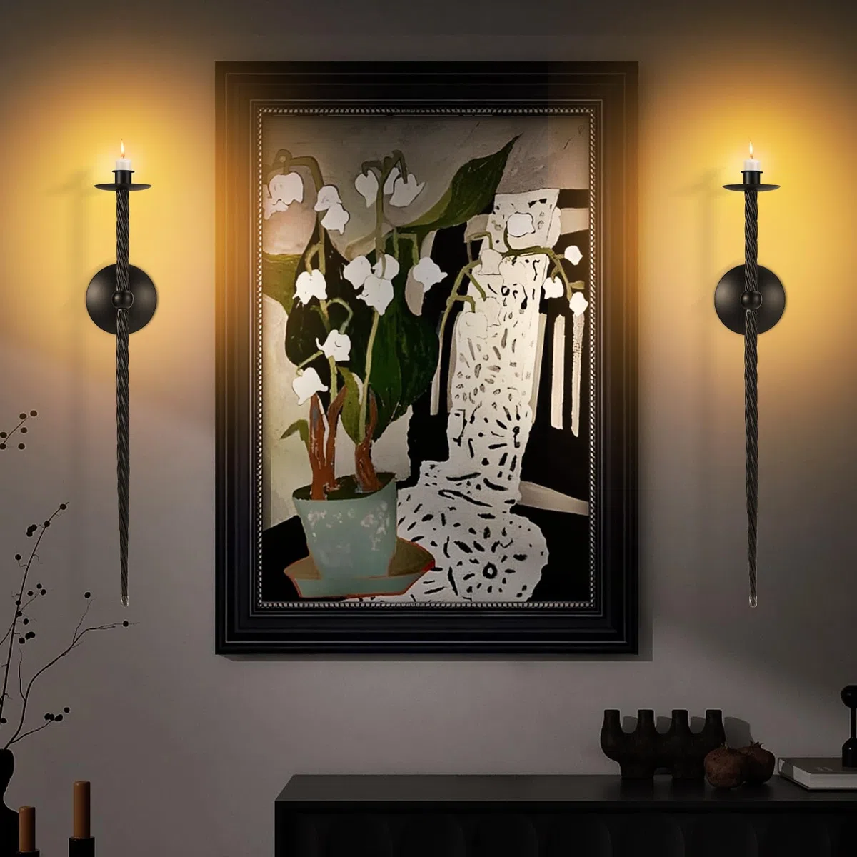 Candelabros y portavelas de pared, candelabros trenzados, soporte de pared, portavelas de metal, decoración para comedor, sala de estar, oficina, baño