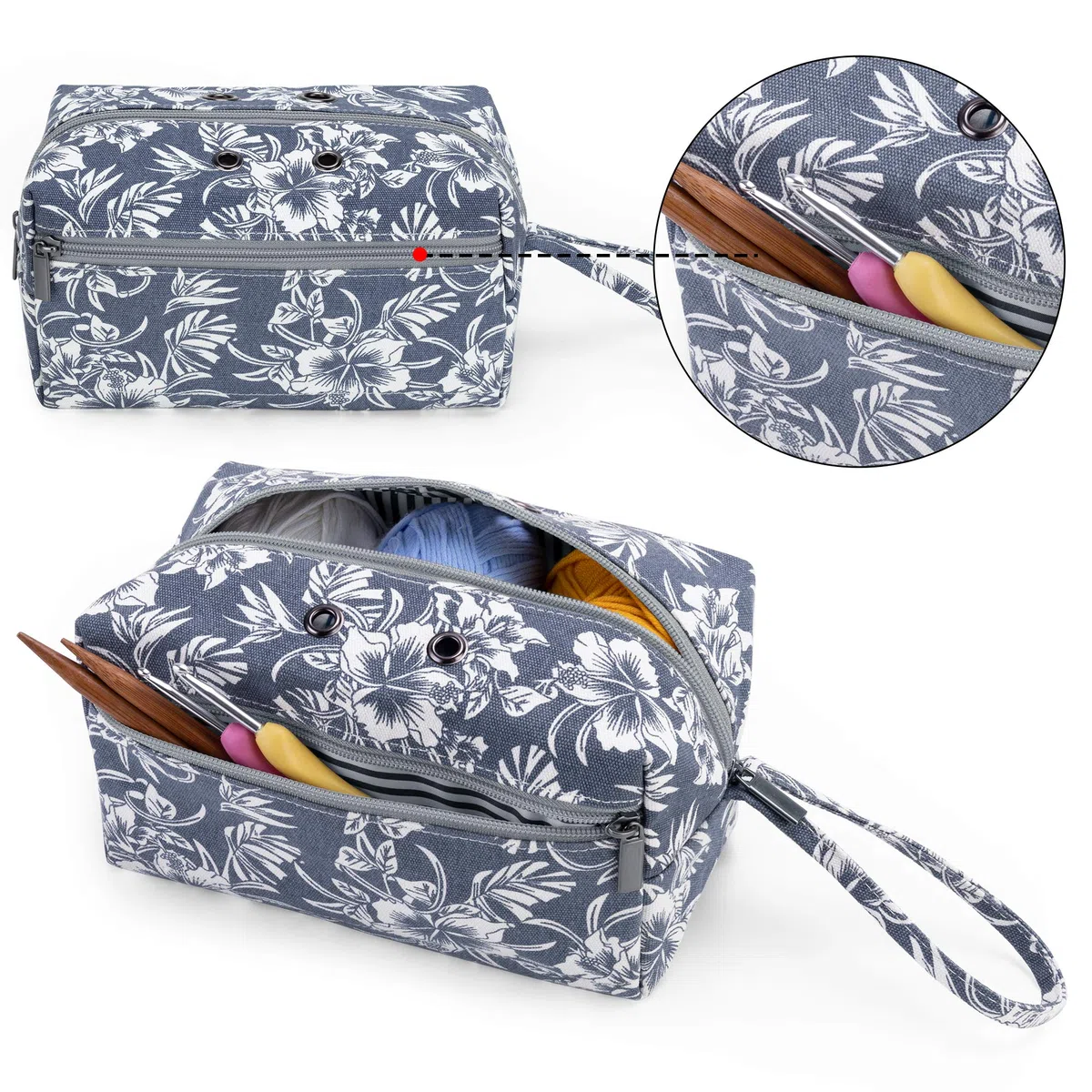 Luxja Bolsa de Almacenamiento de Lana, Bolsa de Crochet Bolsa de Tejer, Bolso para madejas de Hilo, Ganchos de Ganchillo, Agujas de Tejer (hasta 8 Pulgadas) y Otros Accesorios pequeños