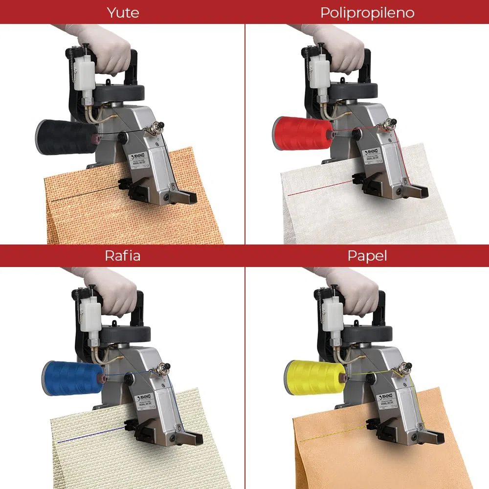 RHINO Pack de 5 Bobinas de Hilo para Máquinas de Coser Sacos | Conos de Poliéster 12/4 200g para Cerradoras de Costales de Alta Resistencia | Aptos para el Contacto Alimentario (Negro)