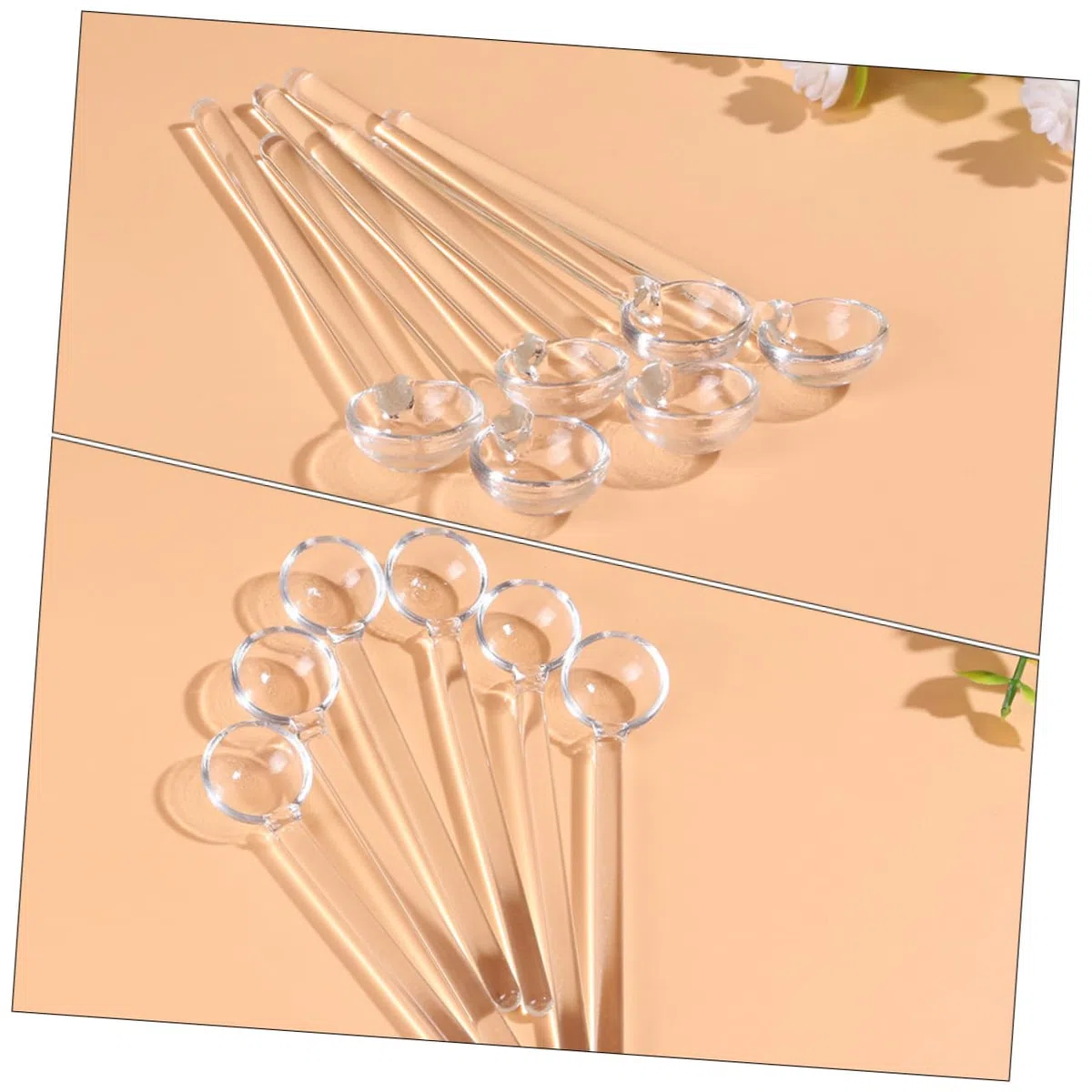 IMIKEYA Cucharas De Café y Azúcar Mango Largo Transparente De Vidrio 14 Cm Para Mezclar Bebidas y Postres, Pack 4 Unidades