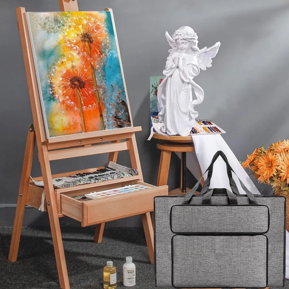 MeYuxg Bolsa de Pintura A3, Bolsa Multifuncional Impermeable, Paquete de Archivos A3 para Artistas y Estudiantes de Arte (Gris)