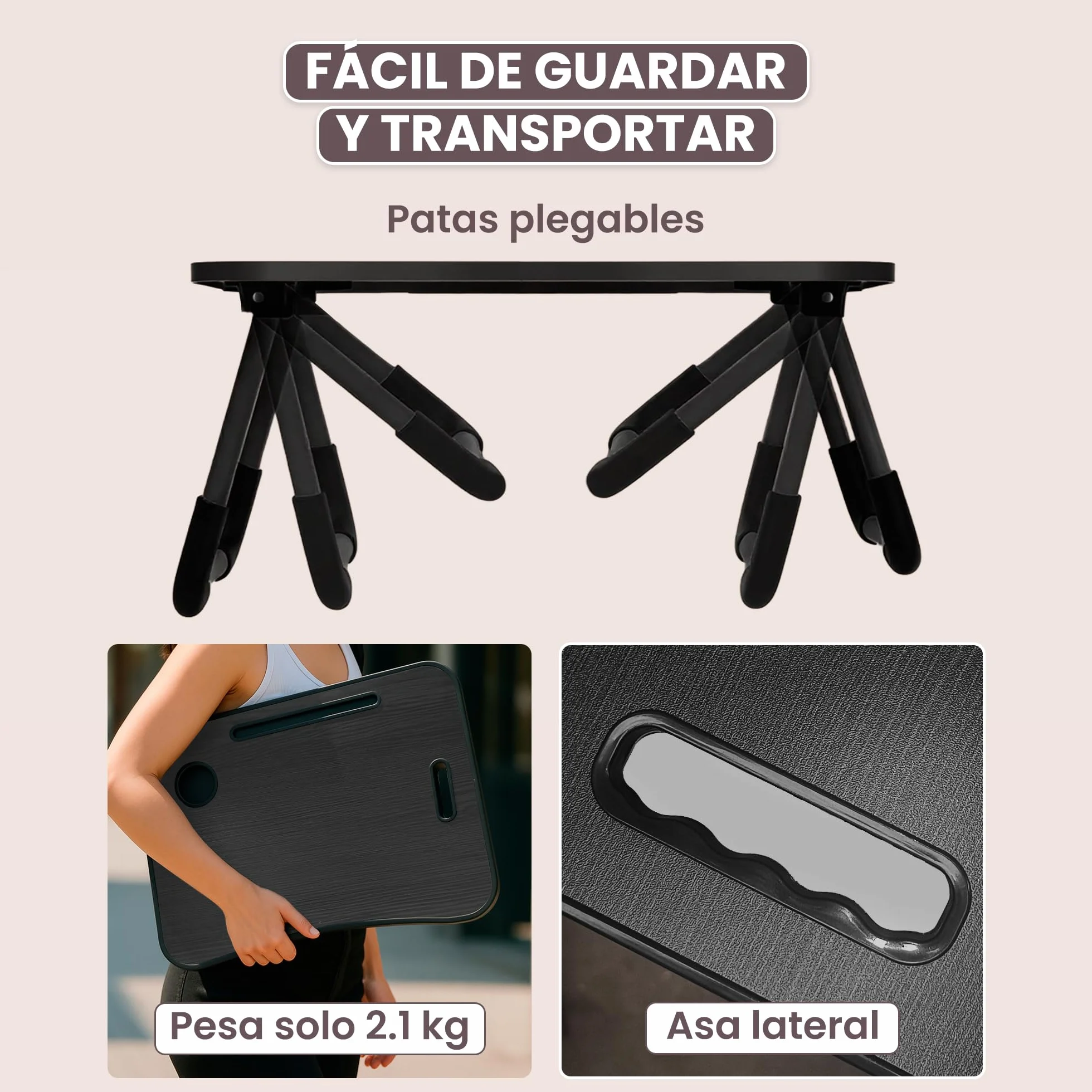 unycos - Bandeja para Cama, Mesa Plegable de Desayuno, Multiusos, Ideal para Portátil, Ordenador y Libros, Ergonómica, Mesa Auxiliar con Atril para Leer en la Cama 60x40x26 cm (Negro/Gris sin Cajón)