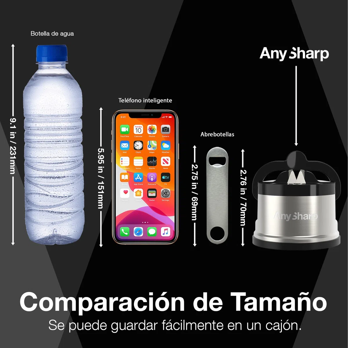 AnySharp Pro Afilador de Cuchillos (Metal) con Ventosa, Metal Cepillado