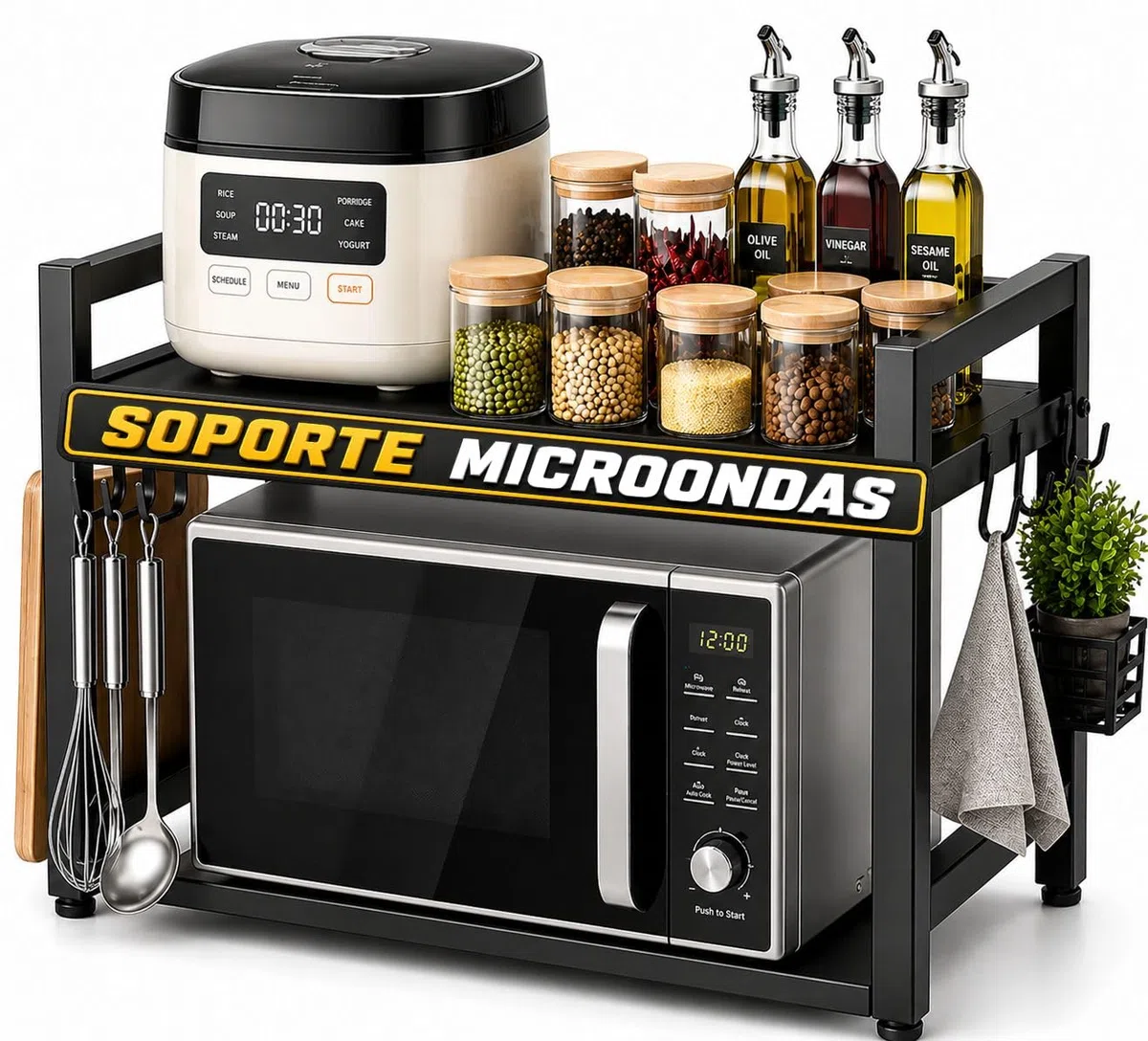 Soporte Microondas Encimera Ajustable - Estante para Microondas y Horno - Estantería Microondas Cocina con Almacenamiento - Organizador Cocina Encimera Resistente - Mueble para Microondas y Cafetera