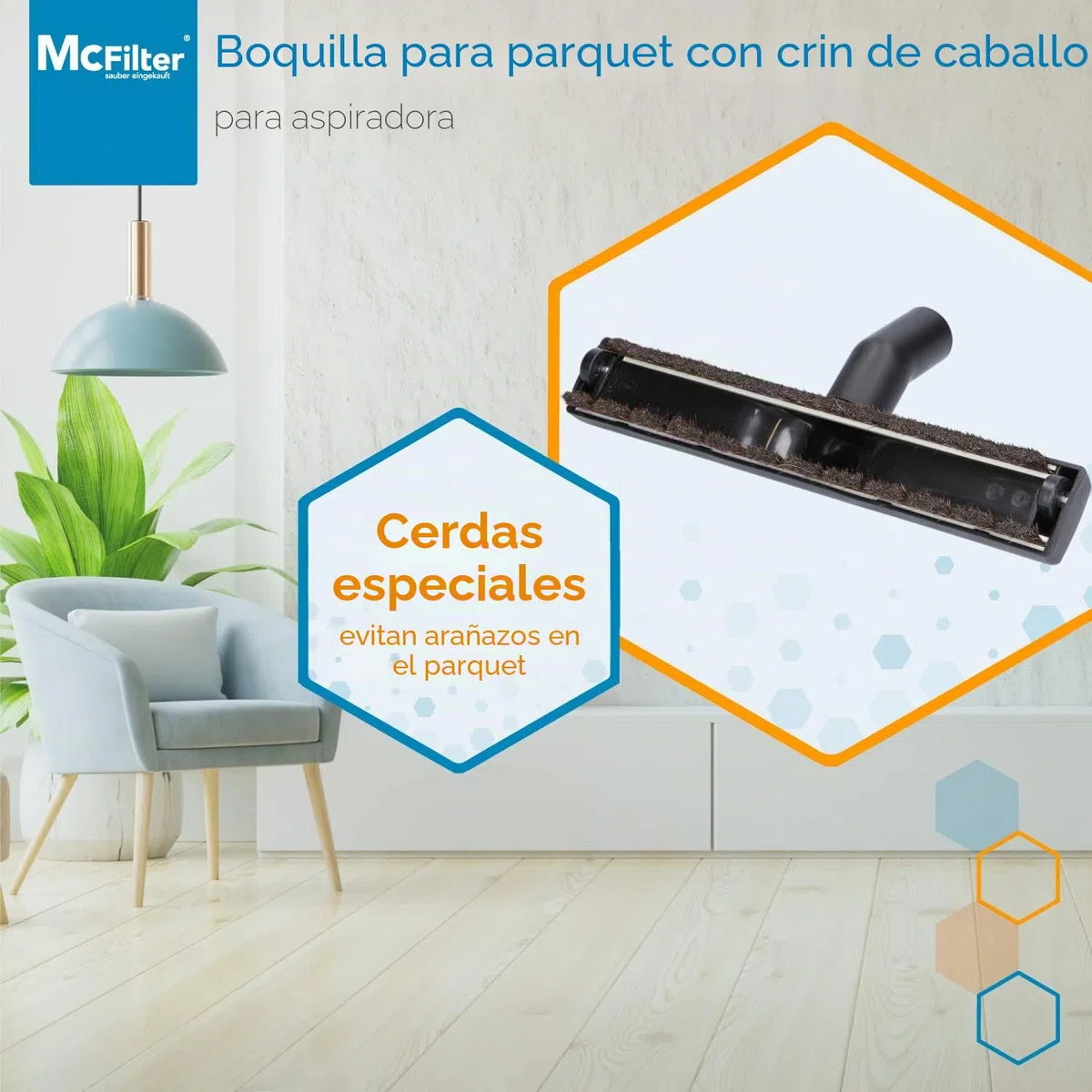 McFilter | Universal 32/35mm boquilla para suelos duros Boquilla para aspiradora 360 mm extra ancha compatible con Siemens, Bosch, Miele, 2 ruedas, crin suave