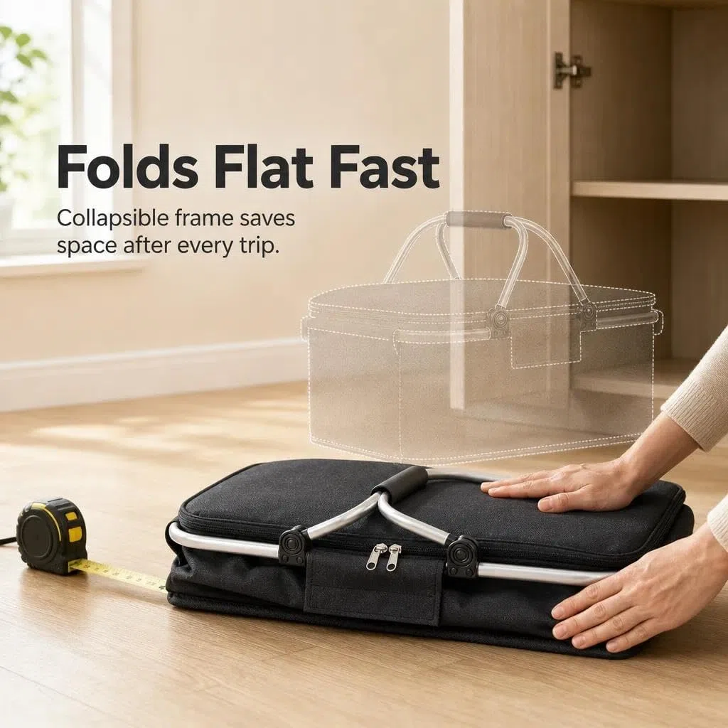 Cesta de la compra plegable con función de refrigeración, cesta de picnic térmica, cesta de transporte, nevera portátil con asas acolchadas, para ir de compras, viajar y hacer picnics. 18 L (Negro).