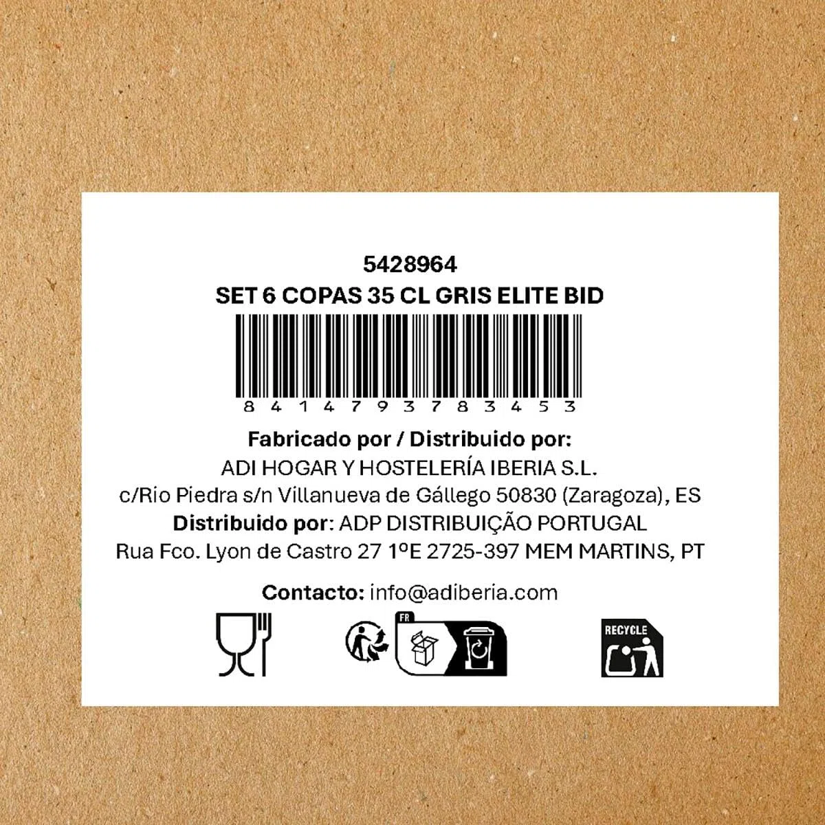 Bidasoa Elite Set 6 Copas Vidrio 35cl Sodo Apto Frigorífico No Apto Microondas 100% Higiénico