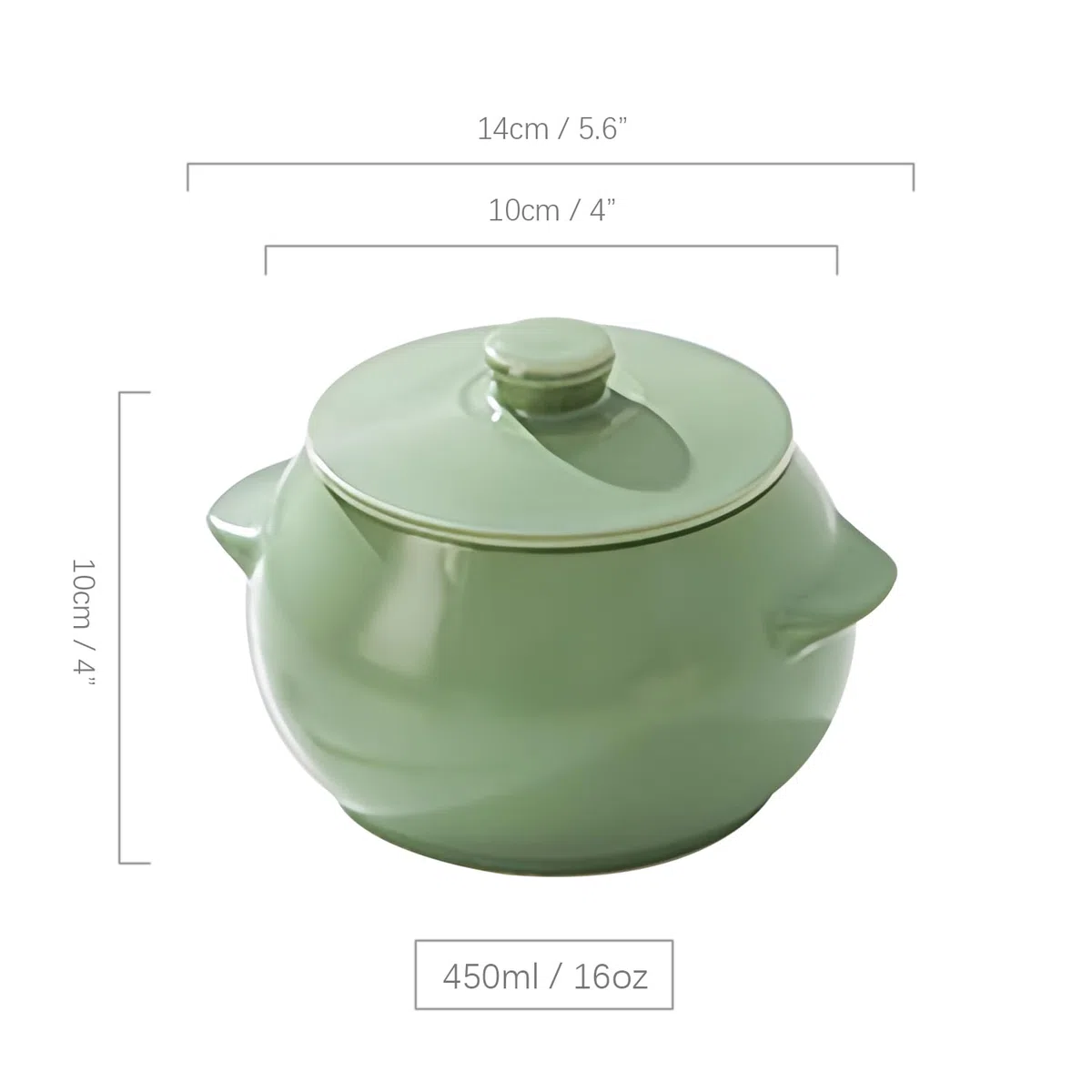 Cuenco pequeño con tapa, 450 ml, apto para horno, microondas, taza de sopa (verde mate)