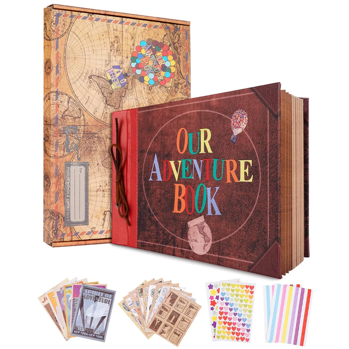 COMBIUBIU Libro de Invitados de Boda,Nuestro Libro de Aventuras con Casa de Globos,11.9 * 7.6inch,Pulgadas,Cartulina Retro Artesanal,San Valentin,80 páginas