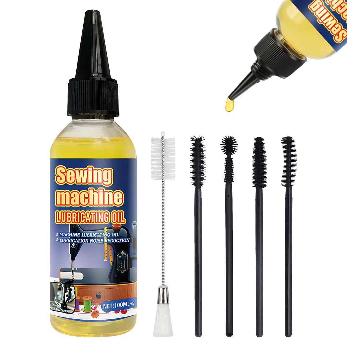 Aceite Maquina de Coser, Inodoro y No Mancha. Incluye 1 Botella de Aceite Para Maquina de Coser, 1 Cepillo Grande Para Limpiar y 4 Cepillos Pequeños.