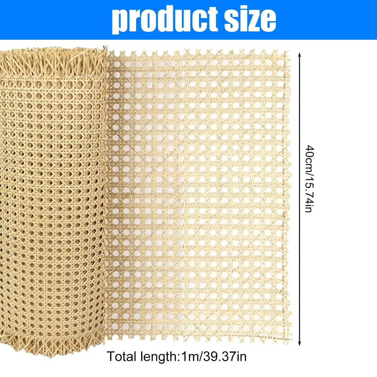 WIYETY Natural Correas de Ratán: Rollo de Mimbre de Ratán de 40 x 100 cm, Rollo de Mimbre Natural, Correas de Ratán para Proyectos de Bricolaje y Decoración de Muebles