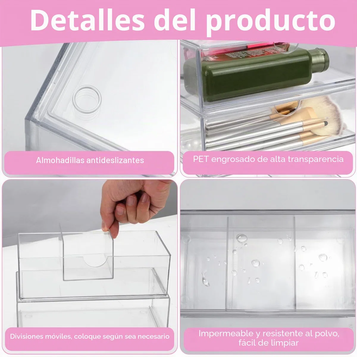 3 cajones acrílicos organizadores de tocador, apilables para baño, organizador de maquillaje transparente, almacenamiento de esmalte de uñas para cuidado de la piel, cosméticos, perfume