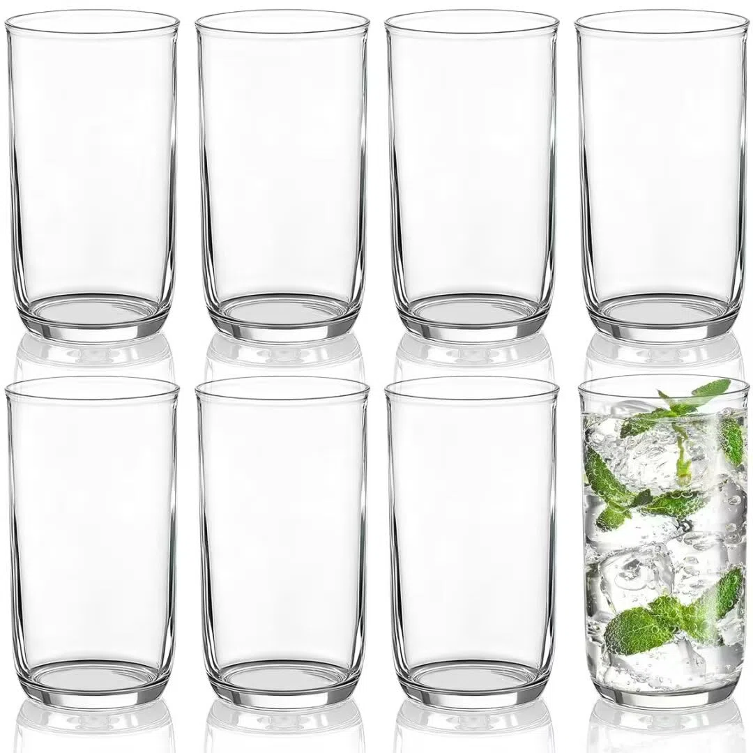 Berglander Juego de Vasos Highball de 8 Piezas, Vasos Collins para Beber de Plástico PET Transparente Alto de 420ml, Tazas de Agua Reutilizables, Vajilla de Bar Tumbler para Bebidas, Cerveza, Leche