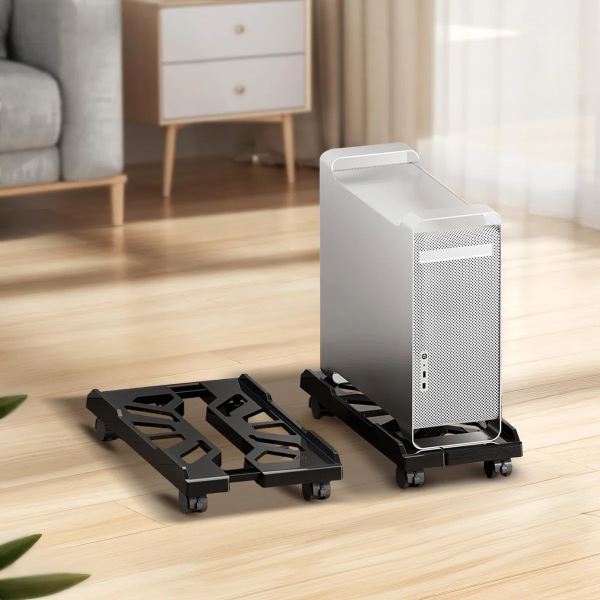 Eymobad Soporte para CPU para PC, Soporte Ajustable para Torre de Computadora, con Ruedas Giratorias y Bloqueo, Carro de CPU para Debajo del Escritorio (Blanco)