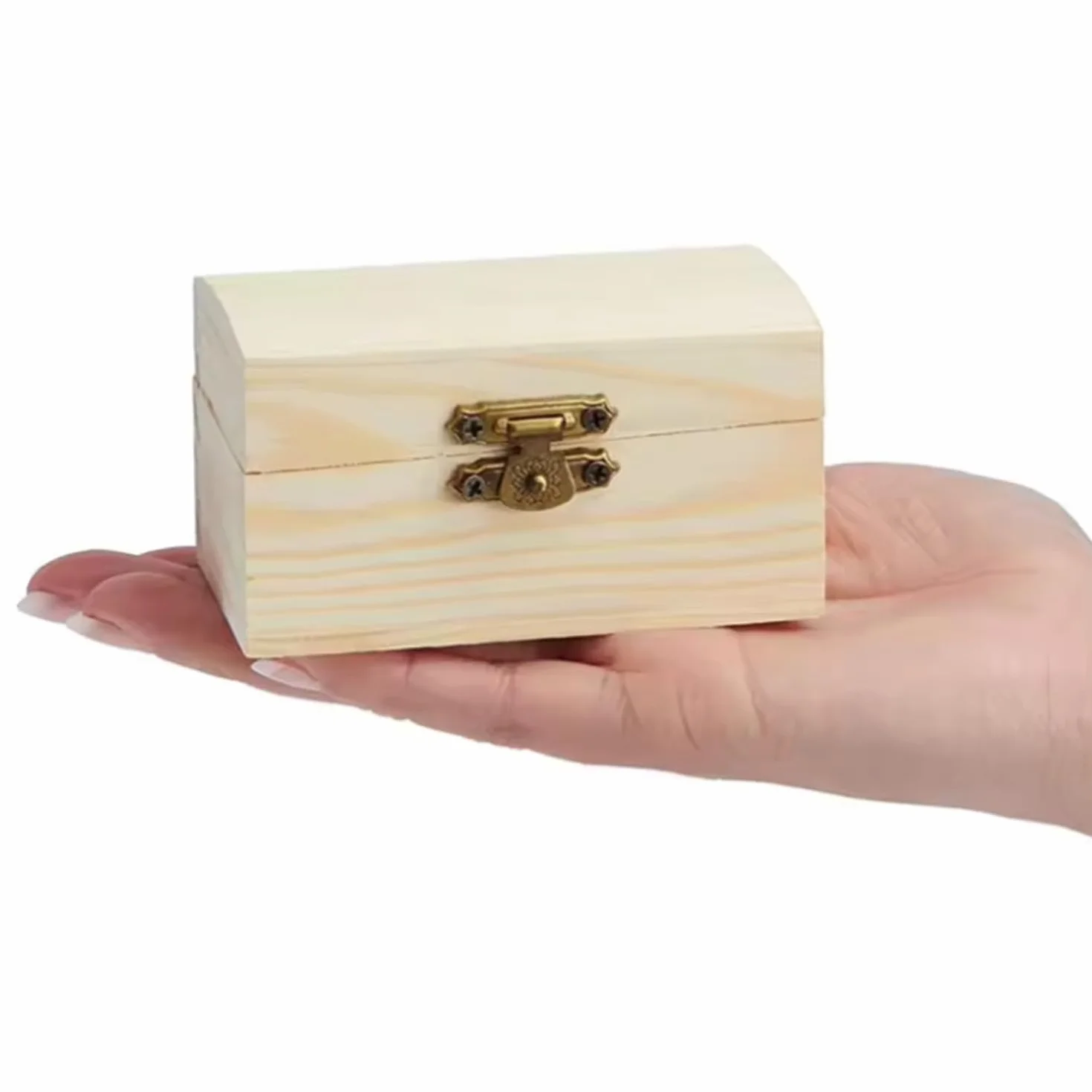 Caja de madera pequeña, cofre del tesoro de madera, mini cofre del tesoro, cofre rectangular, kit de manualidades, adecuado para decorar y guardar, 10 piezas
