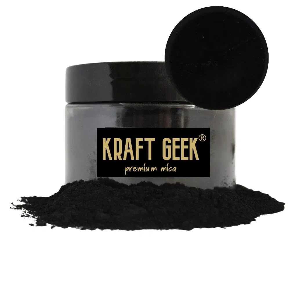 KRAFT GEEK Polvo de Mica Premium Negro Azabache 50g. Tinte en polvo para pigmentos de resina epoxi, colorantes de jabón natural, velas, limo, bombas de baño, maquillaje, uñas, telas, tintes para telas