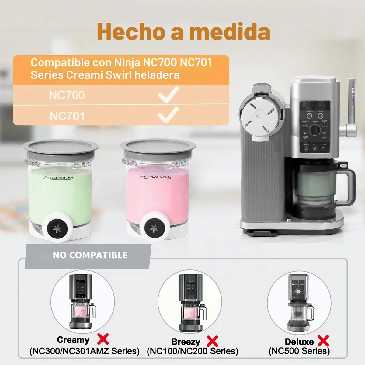 Recipientes de Repuesto 2 Piezas para Ninja Swirl CREAMi - Compatibles con las heladeras Ninja Creami de las series NC701 y NC700 - Sin BPA - Apto para lavavajillas