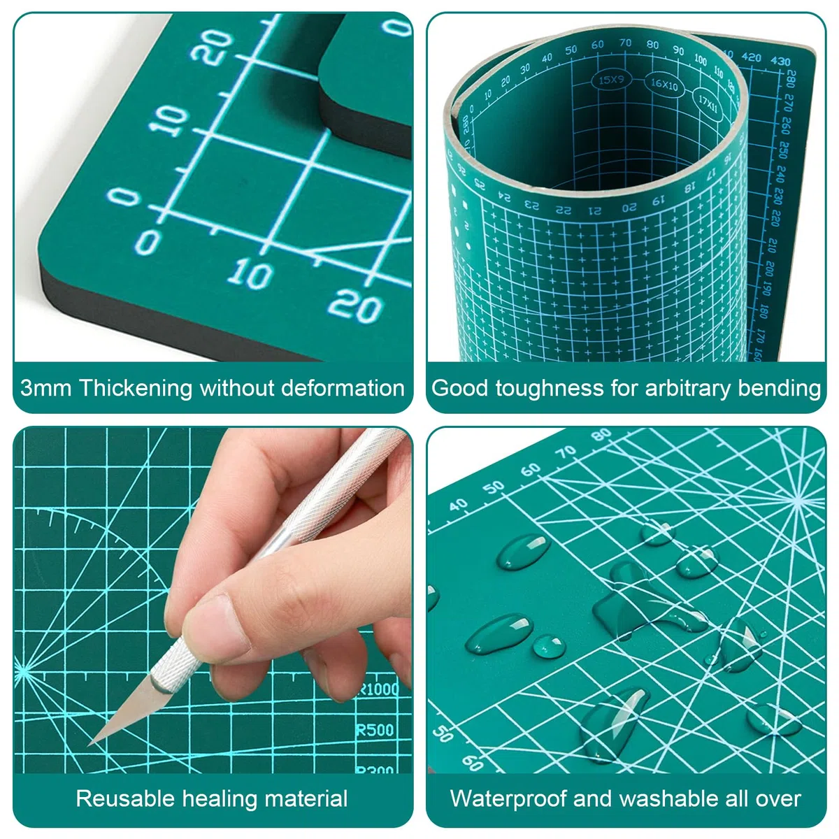 Juego de Alfombrillas de Corte A3, Alfombrilla de Dibujo Autorreparable con Regla de Acolchado y Cuter de Manualidades, Tapete de Corte con Reglas de Costura, Cutting Mat para Manualidades
