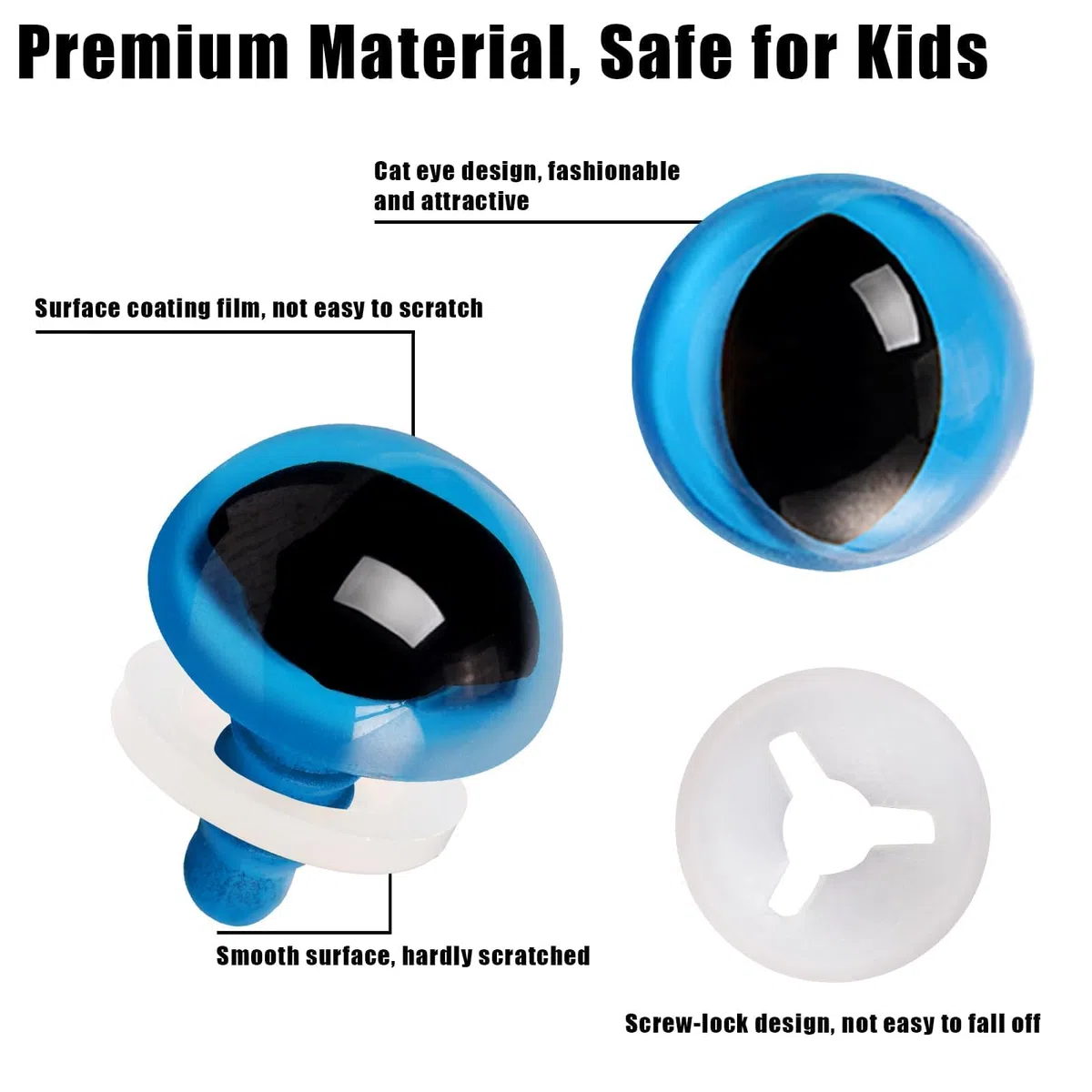 80 ojos de seguridad de plástico de 12 a 18 mm para amigurumi, ojos de gato para manualidades, ojos de seguridad para muñecas de ganchillo, ojos de dragón para animales de peluche con