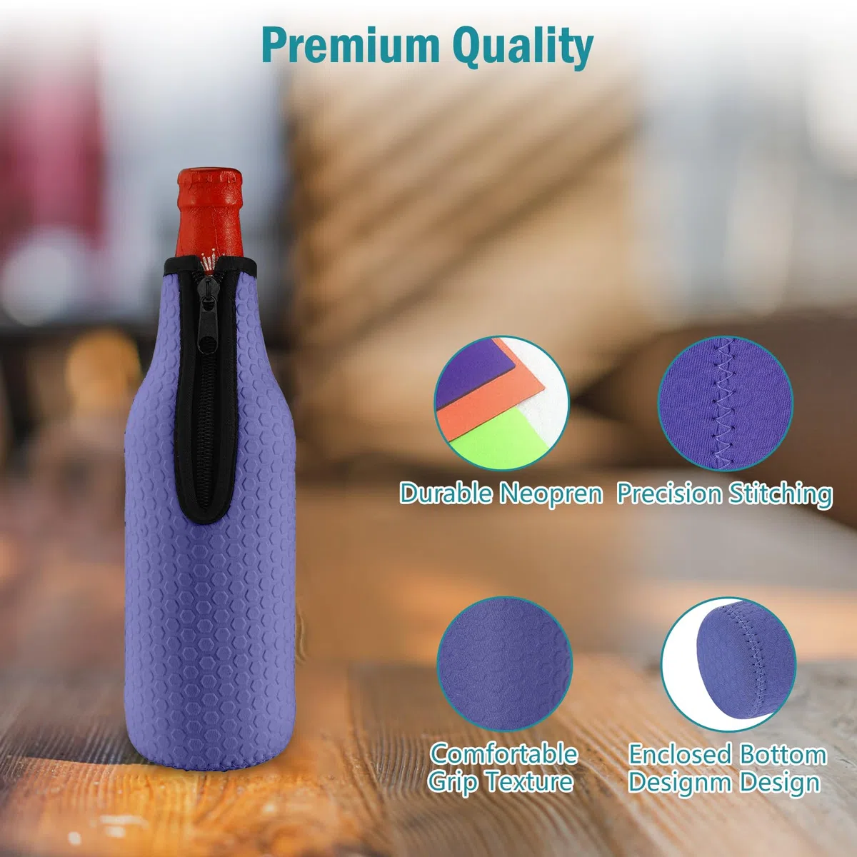 KENOBE 6 enfriadores de botellas de cerveza de 16 oz, aislados, reutilizables, antideslizantes, de neopreno, mangas con cremallera, fundas para botellas de cerveza (500-530 ml), 6 unidades de