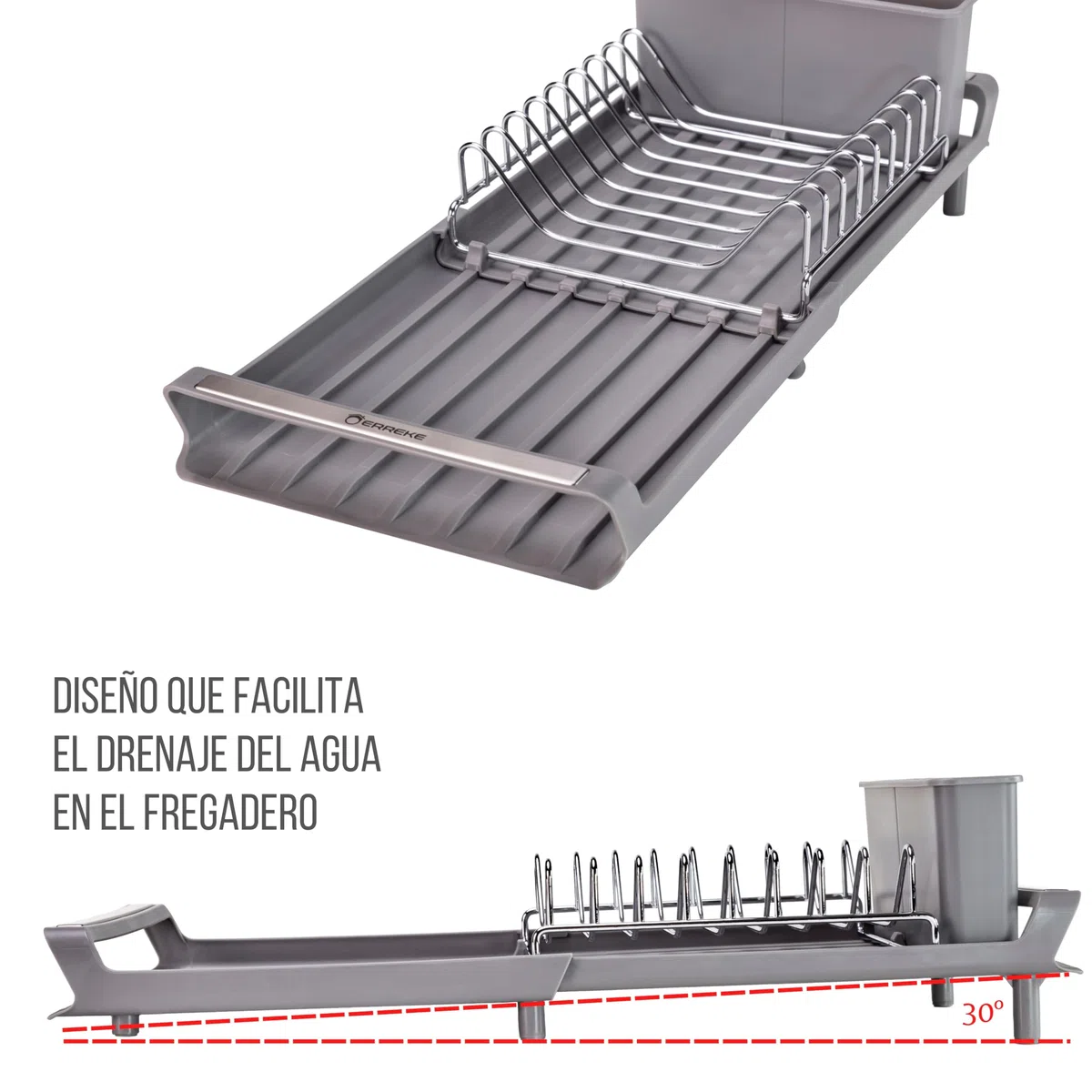 Erreke Escurreplatos Plegable, Escurridor de Platos, Drena al Fregadero, Rejilla de Acero Inoxidable, Escurre Platos Pequeño Compacto Encimera Cocina, Escurreplatos sobre Fregadero, 28x20 cm (Gris)
