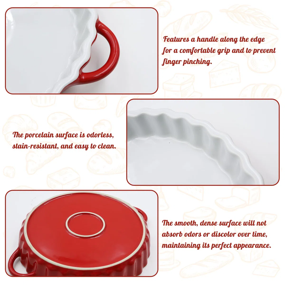 Molde de Cerámica para Tarta,Molde para tartas de porcelana,con asas,redondo,ideal para Pasteles Quiches Y Tartas,Apto para Microondas Lavavajillas Y Horno(26 x 20 x 4 cm)