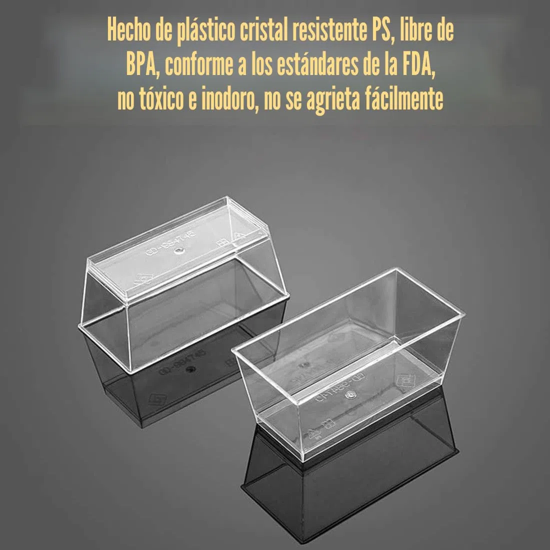 LATERN 50 Piezas Tazas de Postre de Plástico, 140ml Vasos de Postre Rectangulares Copa de Aperitivo de Parfait Transparente Tazón para Servir Reutilizable para Fiesta de Mousse Pudín (9,8 x 4,7cm)